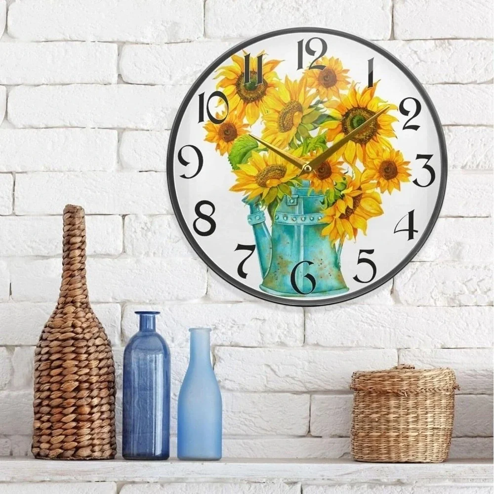 Watercolor Sunflower Yellow Wall Clocks Battery Operated 12 Inch Non - Ticking